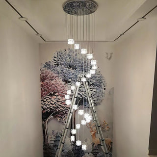 Square Crystal Cubes Chandelier-Staircase Chandeliers