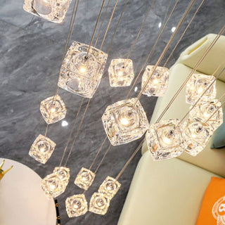 Square Crystal Cubes Chandelier-Staircase Chandeliers
