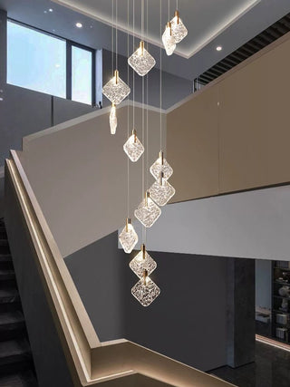 Square Crystal Pendant Chandelier - Lighting-Staircase Chandeliers