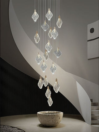 Square Crystal Pendant Chandelier - Lighting-Staircase Chandeliers