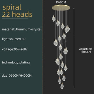Square Crystal Pendant Chandelier - Lighting-Staircase Chandeliers