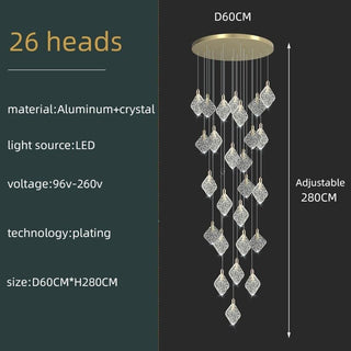 Square Crystal Pendant Chandelier - Lighting-Staircase Chandeliers