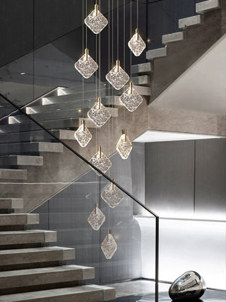 Square Crystal Pendant Chandelier - Lighting-Staircase Chandeliers