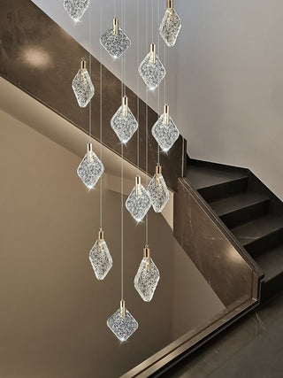 Square Crystal Pendant Chandelier - Lighting-Staircase Chandeliers