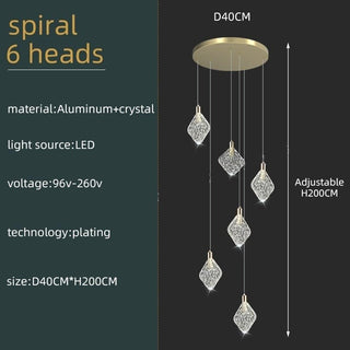 Square Crystal Pendant Chandelier - Lighting-Staircase Chandeliers
