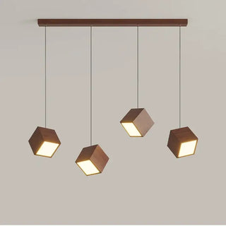 Square Wood Pendant Light – Bamboo &amp; Wooden Hanging Chandelier