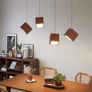 Square Wood Pendant Light – Bamboo &amp; Wooden Hanging Chandelier