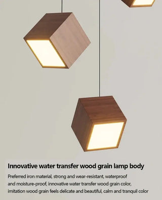 Square Wood Pendant Light – Bamboo &amp; Wooden Hanging Chandelier