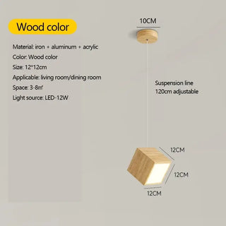 Square Wood Pendant Light – Bamboo &amp; Wooden Hanging Chandelier