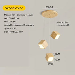 Square Wood Pendant Light – Bamboo &amp; Wooden Hanging Chandelier