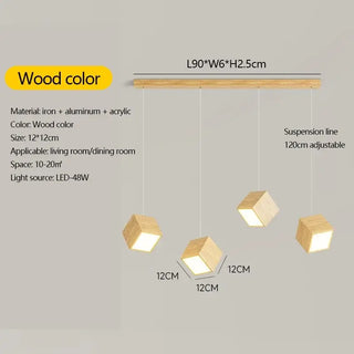 Square Wood Pendant Light – Bamboo &amp; Wooden Hanging Chandelier