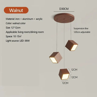 Square Wood Pendant Light – Bamboo &amp; Wooden Hanging Chandelier