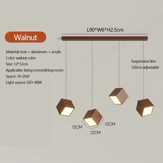 Square Wood Pendant Light – Bamboo &amp; Wooden Hanging Chandelier