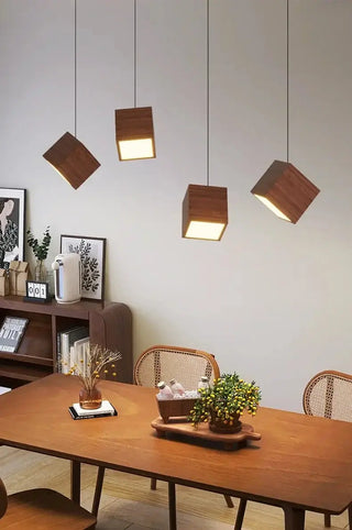 Square Wood Pendant Light – Bamboo &amp; Wooden Hanging Chandelier