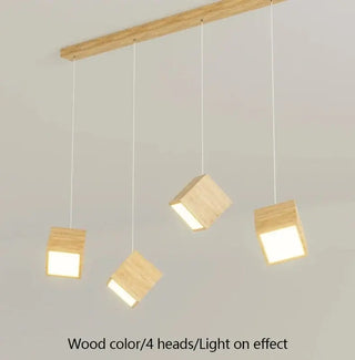 Square Wood Pendant Light – Bamboo &amp; Wooden Hanging Chandelier