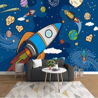 Stellar Adventure Cosmic Space Rocket Wallpaper-Kids Room Wallpaper