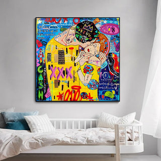 Street Graffiti The Kiss Art Reproduction Canvas Print-Wall Posters
