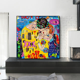 Street Graffiti The Kiss Art Reproduction Canvas Print-Wall Posters