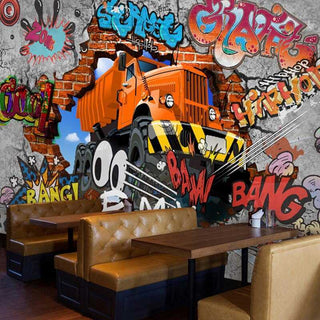Street Racing Adventure 3D Graffiti Wallpaper-Kids Room Wallpaper