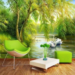 Swans in Lake Wallpaper - Transform Your Space-Trees Wallpaper