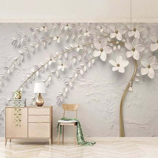 Tree with White Flowers Scenery Wallpaper for Home Wall Decor-Trees Wallpaper