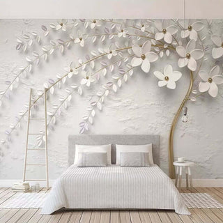 Tree with White Flowers Scenery Wallpaper for Home Wall Decor-Trees Wallpaper