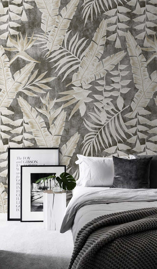 Tropical Grey Garden Wallpaper Mural-Flower & Leaf Wallpaper