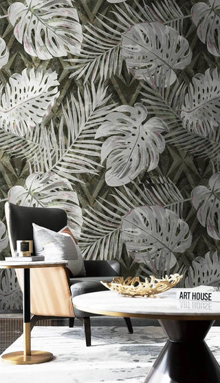 Tropical Leaves Ambush Wallpaper Mural-Flower & Leaf Wallpaper