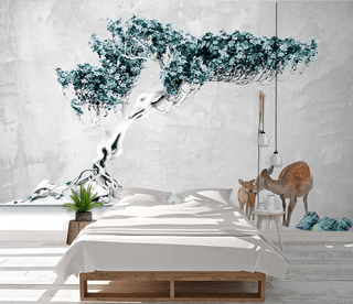 Turquoise 3D Tree Wallpaper Murals - Exquisite Wall Designs-Trees Wallpaper