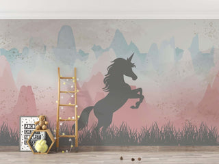 Unicorn in Mountains - Girls Room Wallpaper Mural-Kids Room Wallpaper