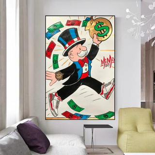 Vintage Alec Monopoly with money flying Canvas Wall Art-Wall Posters