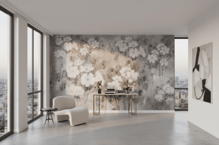 Mural de papel tapiz de flores en blanco y negro vintage