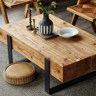Wabi-Sabi Solid Wood Coffee Table – Minimalist Pine Design