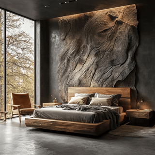 Wabi-Sabi Style Solid Camphor Wood Bed Frame – Handcrafted Minimalist Design