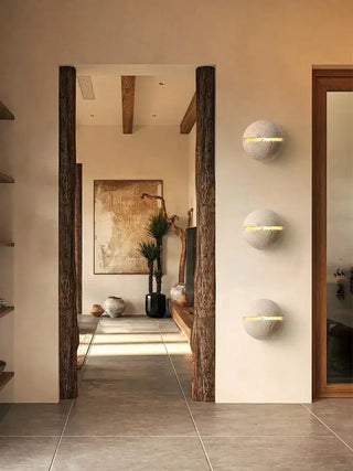 Wabi-Sabi Travertine LED Wall Light – Natural Stone Wall Sconce