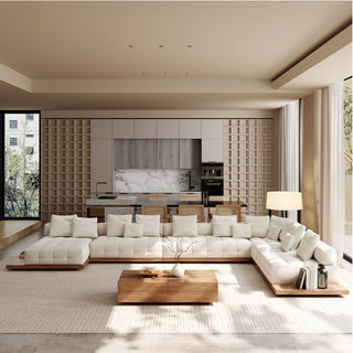 GraffitiWallArt-Wabi Sabi Walnut Cloud Floor Accent Sofa – Dark & Light Walnut Wood