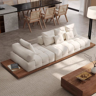 GraffitiWallArt-Wabi Sabi Walnut Cloud Floor Accent Sofa – Dark & Light Walnut Wood