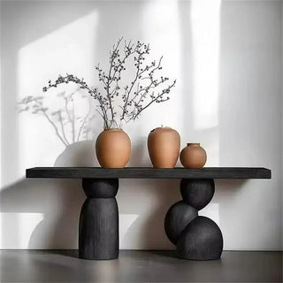 Medieval wabi-sandy wind solid wood porch table art design sense of home against the wall corridor against the wall decoration-