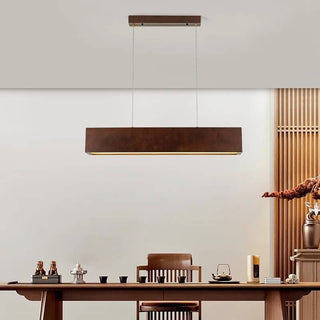 Walnut Wood Rectangular Hanging Light-Kitchen Island