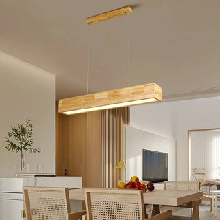 Walnut Wood Rectangular Hanging Light-Kitchen Island