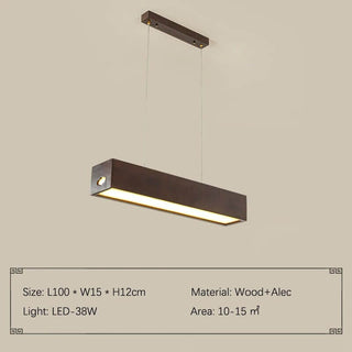 Walnut Wood Rectangular Hanging Light-Kitchen Island