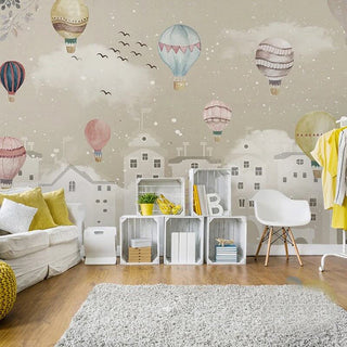 Whimsical Air Balloons Flying Nursery Wallpaper-Kids Room Wallpaper