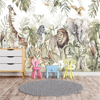 Whimsical Jungle Animal Friends Wallpaper-Kids Room Wallpaper