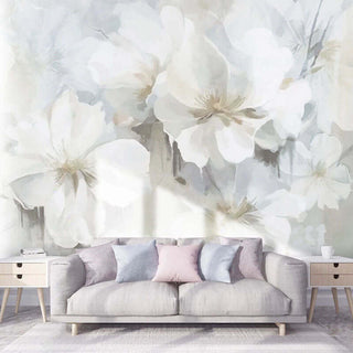 White Floral Wallpaper Murals - Stunning Design-Flower & Leaf Wallpaper