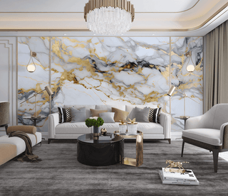 White & Gold Stone - Marble Wallpaper Murals-Marble Design Wallpaper