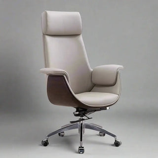 White Leather Executive Office Chair – Adjustable Ergonomic Swivel Design-Office Chairs