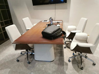 White Leather Executive Office Chair – Adjustable Ergonomic Swivel Design-Office Chairs