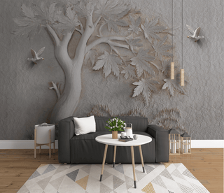Widespread 3D Embossed: Maple Tree Mural Wallpaper-Trees Wallpaper