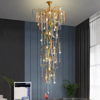 Winter Tree Colourful Crystal Tunes Chandelier Lighting-Staircase Chandeliers
