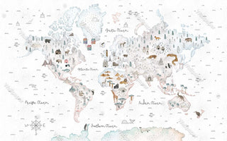 World Map White Theme - Kids Room Wallpaper Mural-Kids Room Wallpaper